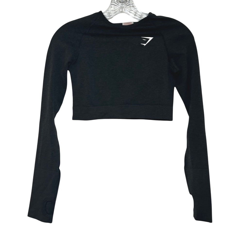 Gymshark Vital Seamless 2.0 Long Sleeve Crop Top Black Marl Small workout active